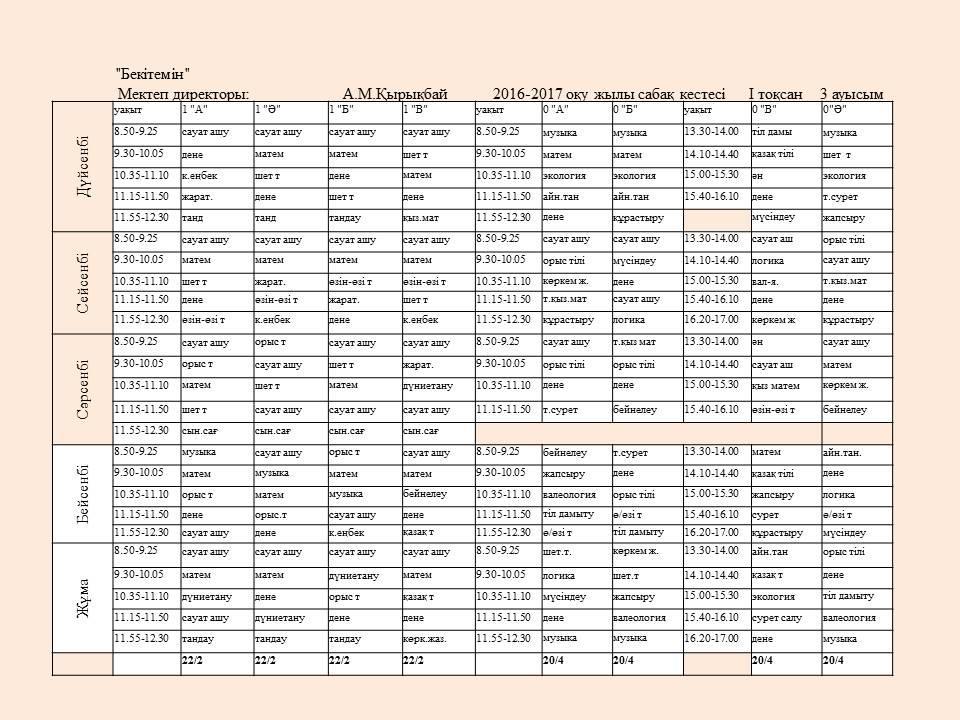 Сабақ кестесі